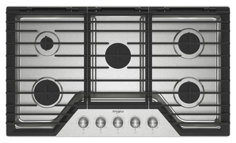 Whirlpool 36" Gas Cooktop with Fifth Burner and EZ-2-Lift™ Hinged Cast-Iron Grates - WCGK7036PS