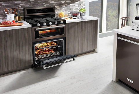 KitchenAid 6 Cu. Ft. Gas Range with Self-Clean and Double Oven - Black Stainless Steel PrintShield™ - KFGD500EBS